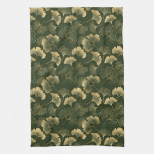 Elegante Gold-Ginkgo-Blätter Smaragdgrün Geschirrtuch