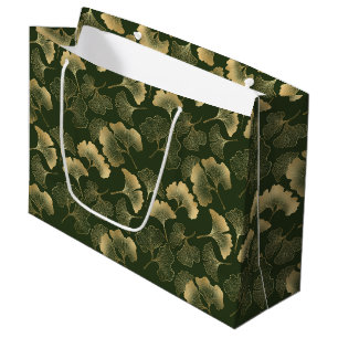 Elegante Gold-Ginkgo-Blätter Smaragdgrün Große Geschenktüte