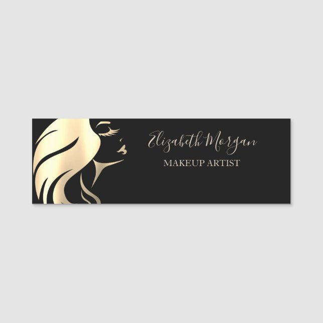 Elegante Gold Girl Face Silhouette, Makeup artist Namensschild (Vorderseite)