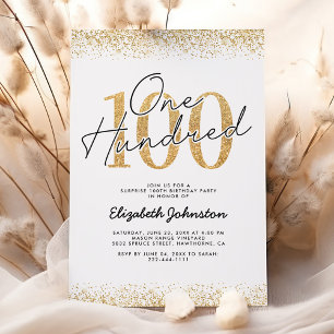 Elegante Gold-Glitter 100. Geburtstagseinladung Einladung