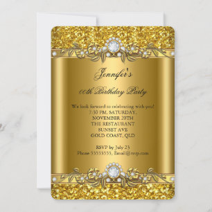 Elegante Gold Glitter Blumen Diamant Geburtstagsfe Einladung