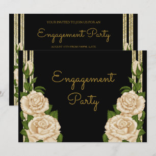 Elegante Gold Glitter & Elfenbein-Rosen-Verlobungs Einladung