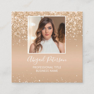 Elegante Gold Glitter Foto QR Code Quadratische Visitenkarte