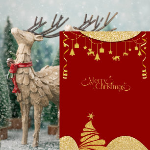 Elegante Gold Glitter & Red Holiday Cheer Karte