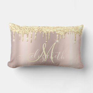 Elegante Gold Glitter Rose Gold Monogramm Lendenkissen