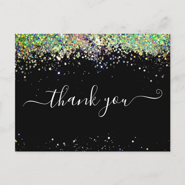 Elegante Gold Glitzer Black Dankeschön Card Postkarte (Vorderseite)