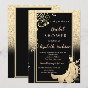 Elegante Gold Glitzer Blume Dress Brautparty Einladung