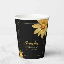 Elegante Gold Glitzer Blume Sweet 16 Geburtstag Pappbecher