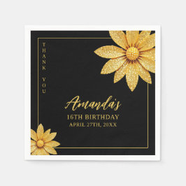 Elegante Gold Glitzer Blume Sweet 16 Geburtstag Serviette