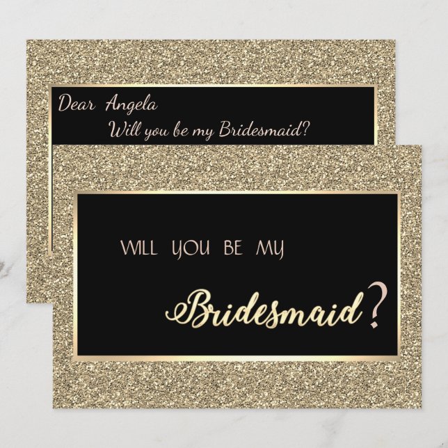 Elegante Gold Glitzer Bridesmaid Card Einladung (Vorne/Hinten)