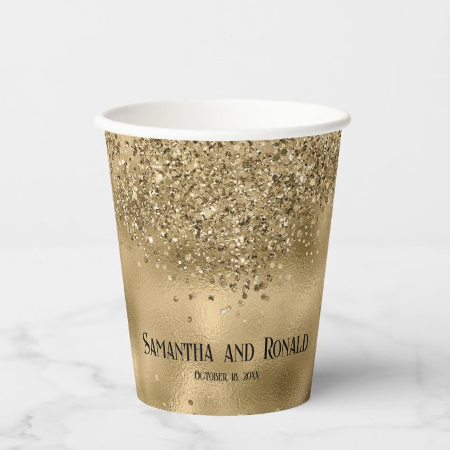 Elegante Gold Glitzer & Foil Wedding Paper Cups Pappbecher (Vorderseite)