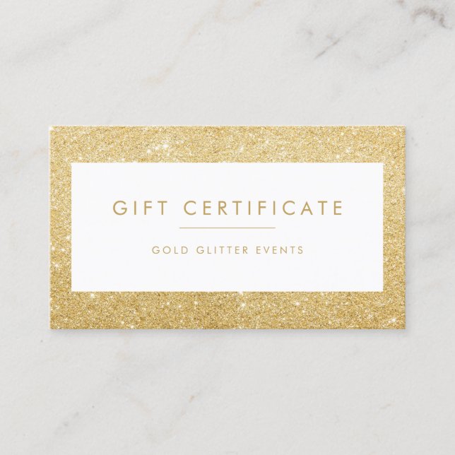 Elegante Gold Glitzer Geschenkgutschein Empfehlungskarte (Vorderseite)