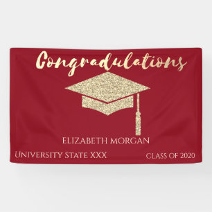 Elegante Gold Glitzer Graduate Cap, Red Abschluss Banner
