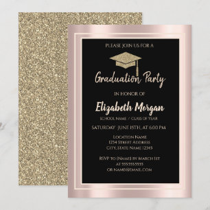 Elegante Gold Glitzer Graduation Cap Rose Gold Einladung