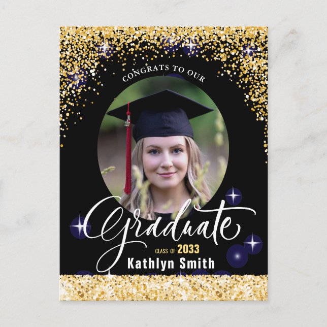 Elegante Gold Glitzer Graduation Party Einladung Postkarte (Vorderseite)