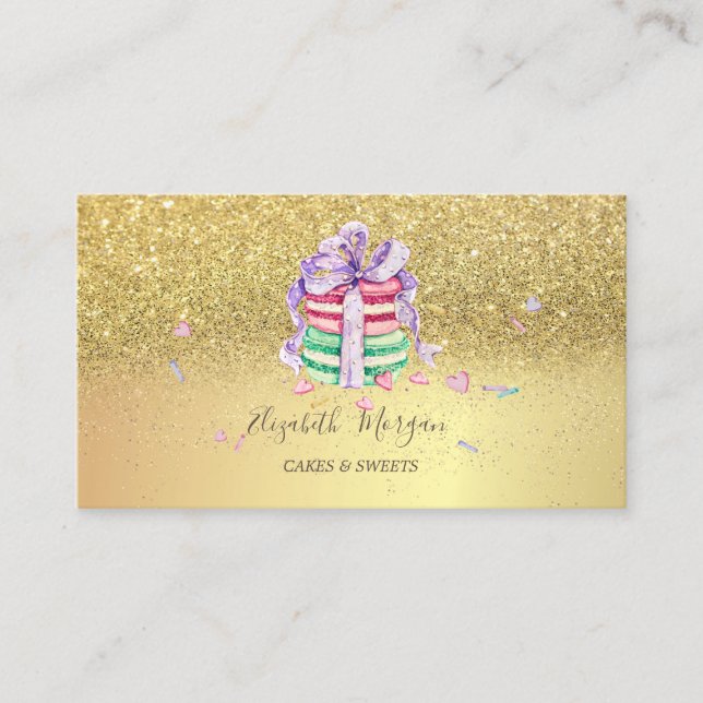 Elegante Gold Glitzer Macarons Visitenkarte (Vorderseite)