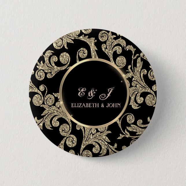 Elegante Gold Glitzer Wirbel Hochzeit Button (Vorderseite)