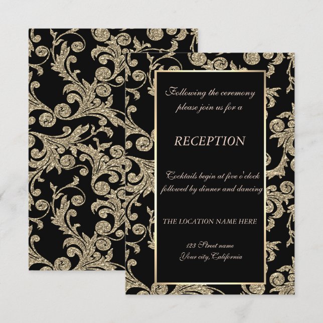Elegante Gold Glitzer Wirbel Hochzeit Empfang Einladung (Vorne/Hinten)