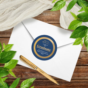 Elegante Gold Graduate Dark Blue Rücksendeadresse Runder Aufkleber