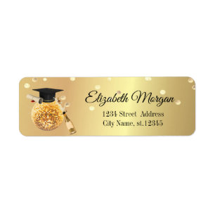 Elegante Gold Graduation Cap, Disco Ball, Confetti