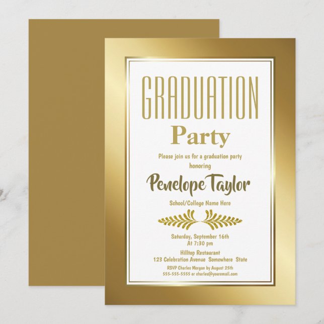 Elegante Gold Graduation Party Einladung (Vorne/Hinten)