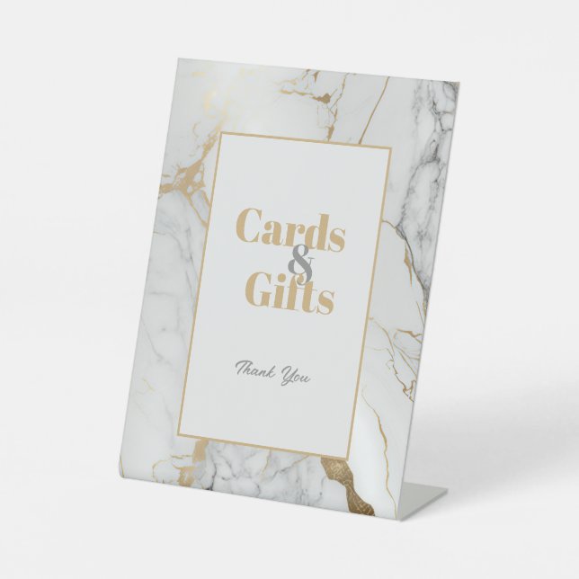 Elegante Gold Gray Marmorkarten und Geschenke Sockelschild (Vorderseite)