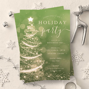Elegante Gold Green Christmas Tree Company Holiday Einladung