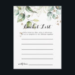 Elegante Gold Greenerity Bucket List Cards Postkarte<br><div class="desc">Diese eleganten goldgrünen Eimerkarten sind der ideale Begleiter für einen modernen Hochzeitsempfang oder ein modernes Brautparty. Das Design ist mit handgezeichnet Gold- und botanisch-grünen Eukalyptus-Blätter ausgestattet,  die künstlerische Schönheit inspirierend. Das Schild der Schaufelliste wird separat verkauft.</div>