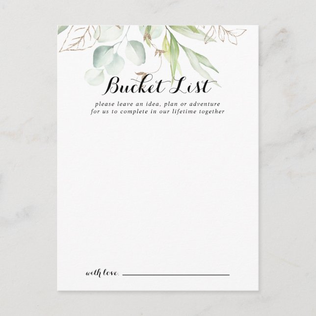 Elegante Gold Greenerity Wedding Bucket List Cards Postkarte (Vorderseite)