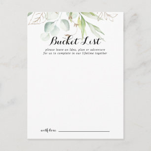 Elégante Gold Greenery Mariage Bucket List Cartes
