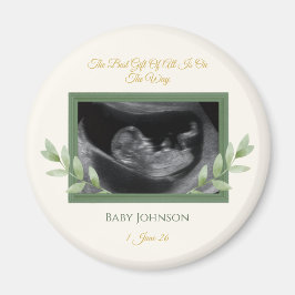 Elegante Gold-Grün-Weihnachts-Baby-Ankündigung Magnet