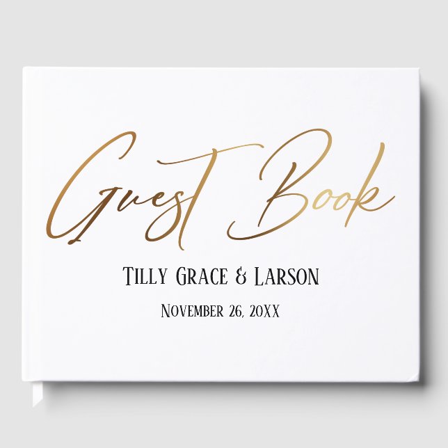 Elegante Gold Handwriting Simple Guest Book Gästebuch (Vorderseite)