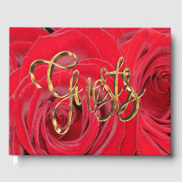 Elegante Gold Handwriting Typografie-Rote Rosen Gästebuch