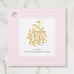 Elegante Gold Happy Oaster Pink Gestrippte Gift Ta Geschenkanhänger