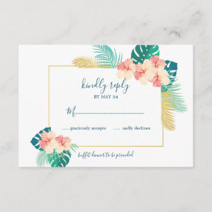 Elegante Gold Hawaiian Hibiskus Hochzeit RSVP Card