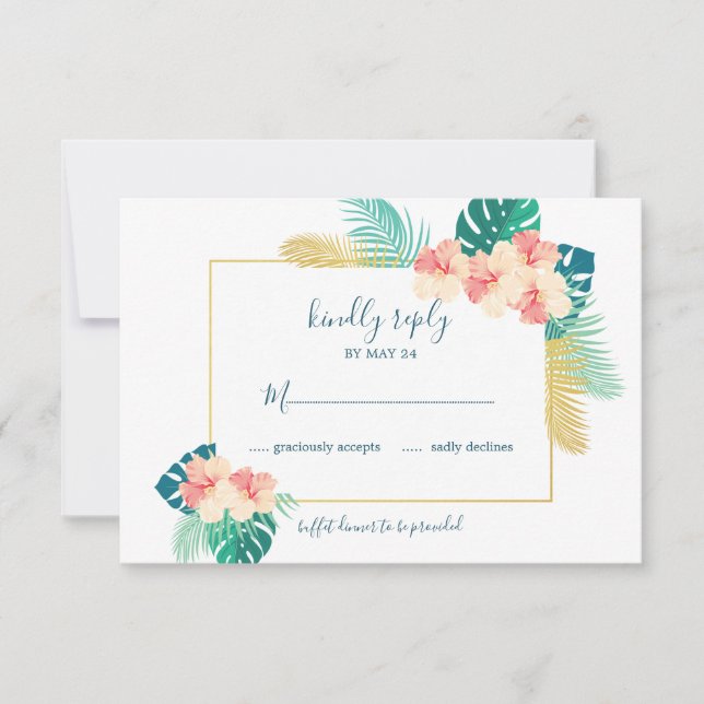 Elegante Gold Hawaiian Hibiskus Hochzeit RSVP Card (Vorderseite)