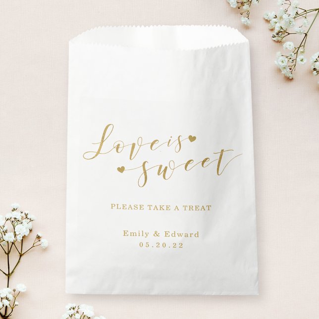 Elegante Gold Heart Liebe ist süße Hochzeit Geschenktütchen (Von Creator hochgeladen)