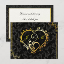 Elegante Gold Heart Monogram Empfang Card