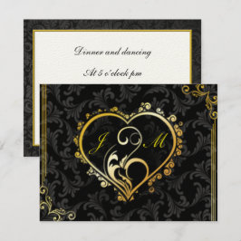Elegante Gold Heart Monogram Empfang Card Einladung