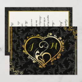 Elegante Gold Heart Monogram Wedding Einladung