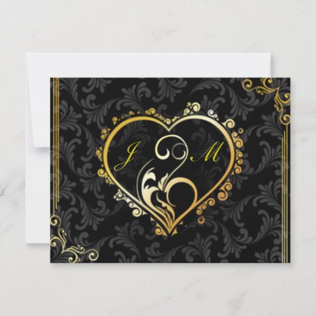 Elegante Gold Heart Monogram Wedding Response Card RSVP Karte (Vorderseite)