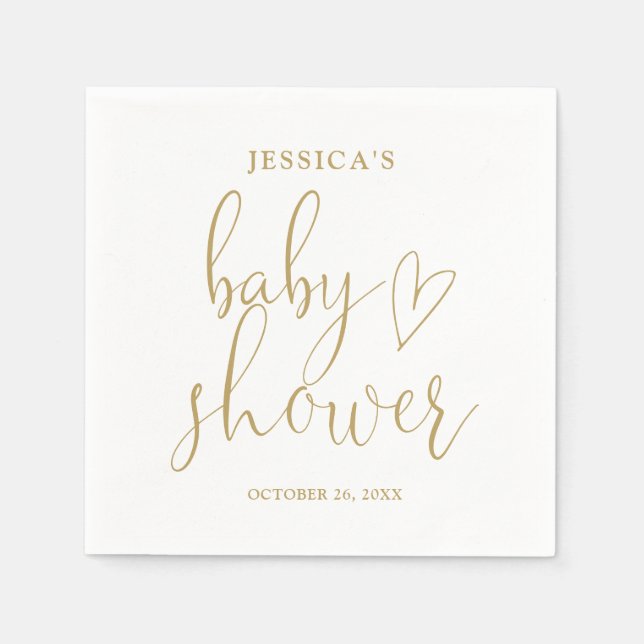 Elegante Gold Heart Script Baby Shower Serviette (Vorderseite)