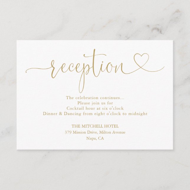 Elegante Gold Heart Script Hochzeitsempfehlung Begleitkarte (Vorderseite)