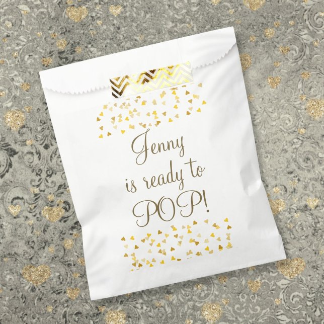 Elegante Gold Hearts Bereit für Pop Babydusche Geschenktütchen (Elegant Gold Hearts Ready to Pop Baby Shower Favor Bag)