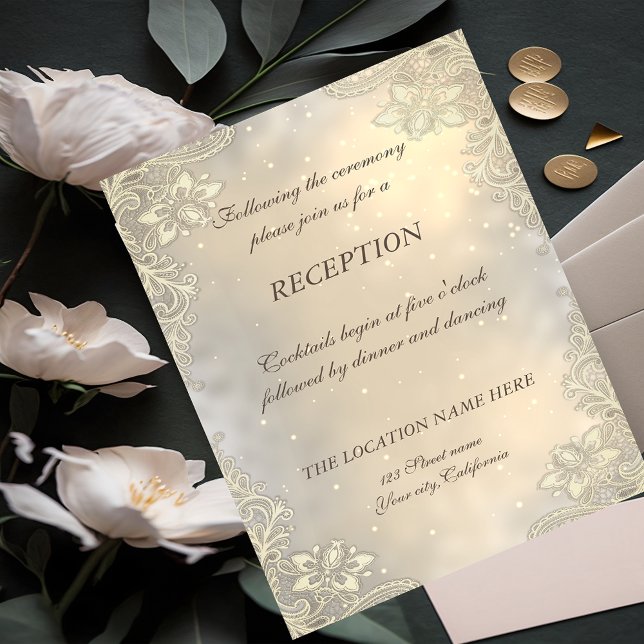 Elegante Gold Hearts Lace Hochzeit Empfang Einladung (Von Creator hochgeladen)