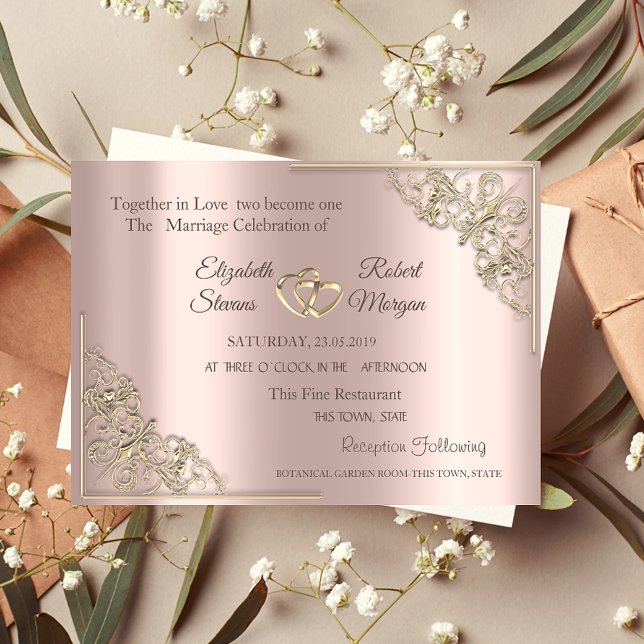 Elegante Gold Hearts Rose Goldene Hochzeit Einladu Einladung (Von Creator hochgeladen)