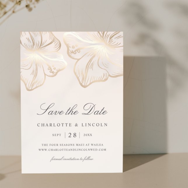 Elegante Gold Hibiskus Blume Hochzeit Save The Date (Von Creator hochgeladen)