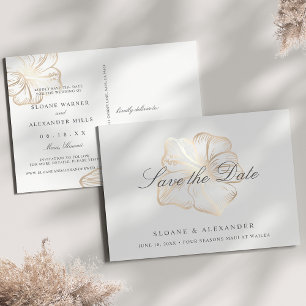 Elegante Gold Hibiskus Blume Hochzeit speichern Si Ankündigungspostkarte