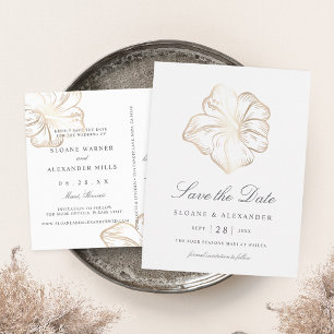 Elegante Gold Hibiskus Blume Hochzeit speichern Si Ankündigungspostkarte