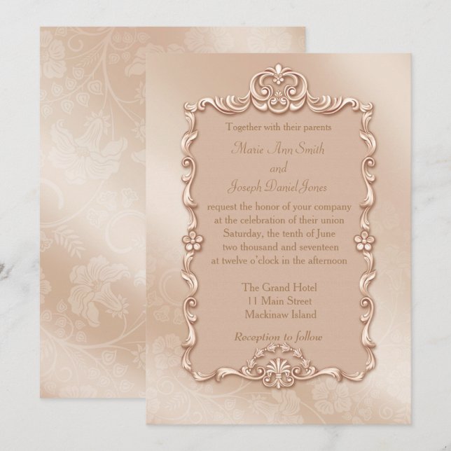 Elegante Gold Hochzeit Einladung (Vorne/Hinten)